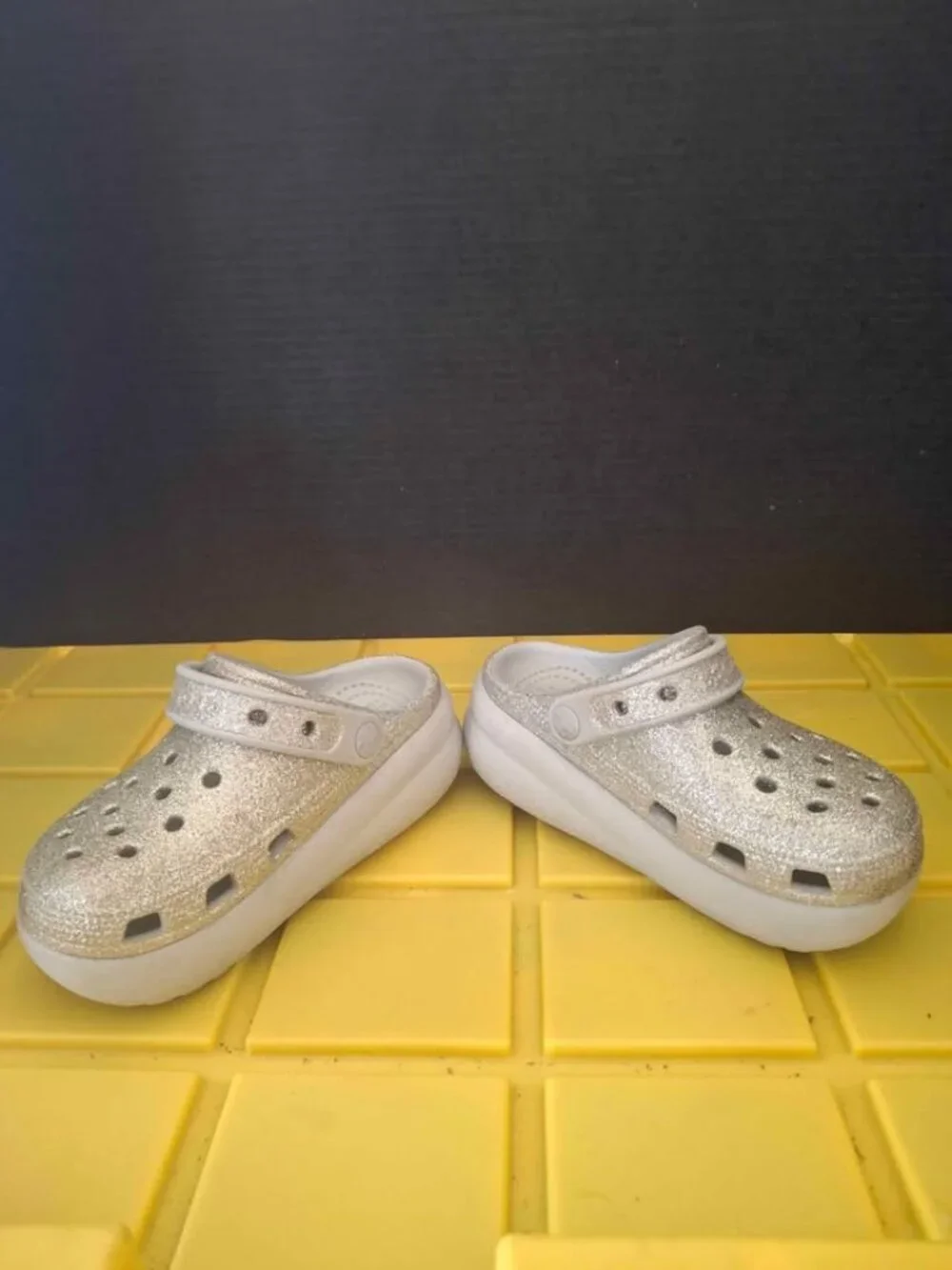 Kids Crocs Silver Glitter Clogs With Strap Size 12 * SH1